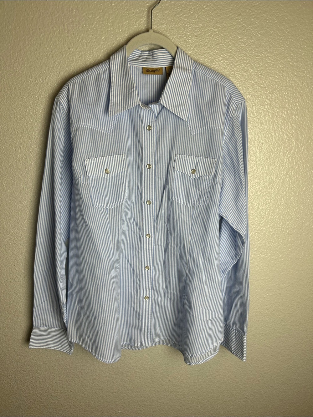 Wrangler Mens Size XL Light Blue Stripe Men’s Western Snap Button-Up Shirt